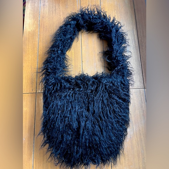 Dolls Kill Widow Faux Fur Bag Black Long Hair Furry Vegan Mongolian Lamb NWOT - Picture 7 of 13